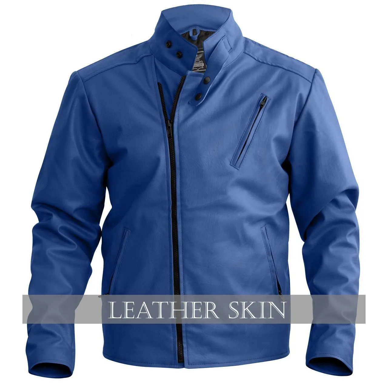 NWT Stylish Blue Men Synthetic  Leather Jacket
