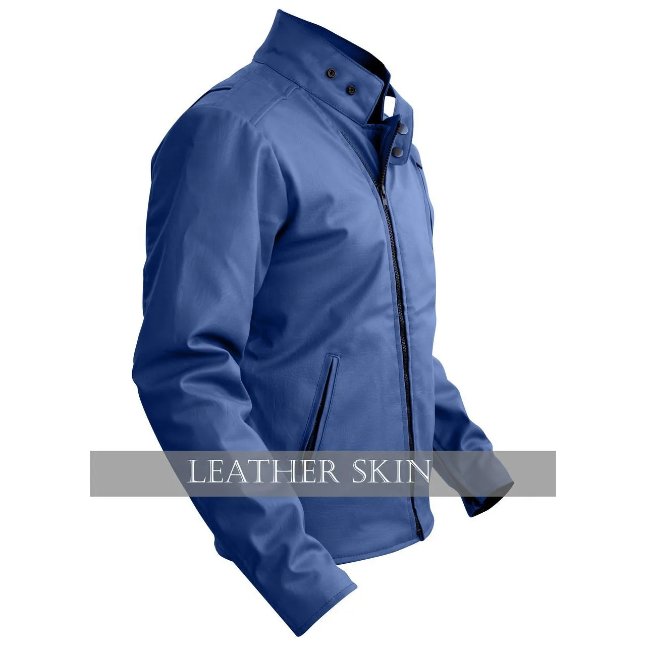 NWT Stylish Blue Men Synthetic  Leather Jacket